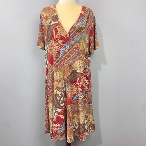 Ralph Lauren Dress Size 2X Paisley Faux Wrap Boho Southwestern Artsy Jersey Knit